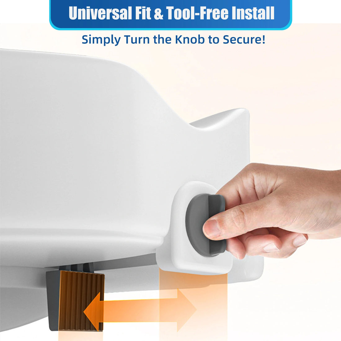 Raised toilet seat with tool-free locking knob for quick and secure installation on the toilet