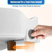 Raised toilet seat with tool-free locking knob for quick and secure installation on the toilet