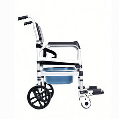 Wheelchair with blue seat on a white background