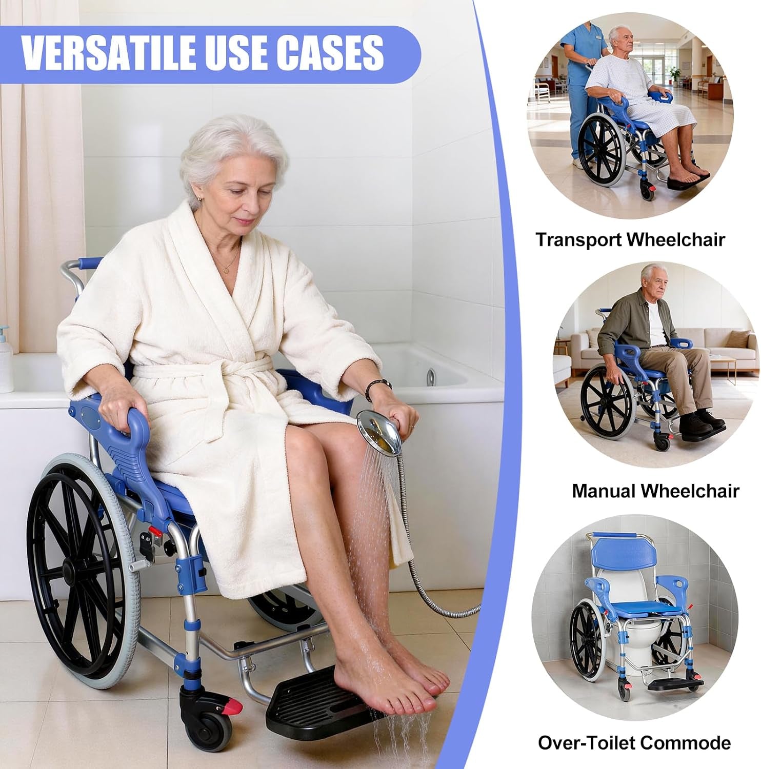 3-in-1 Shower Wheelchair & Commode Chair