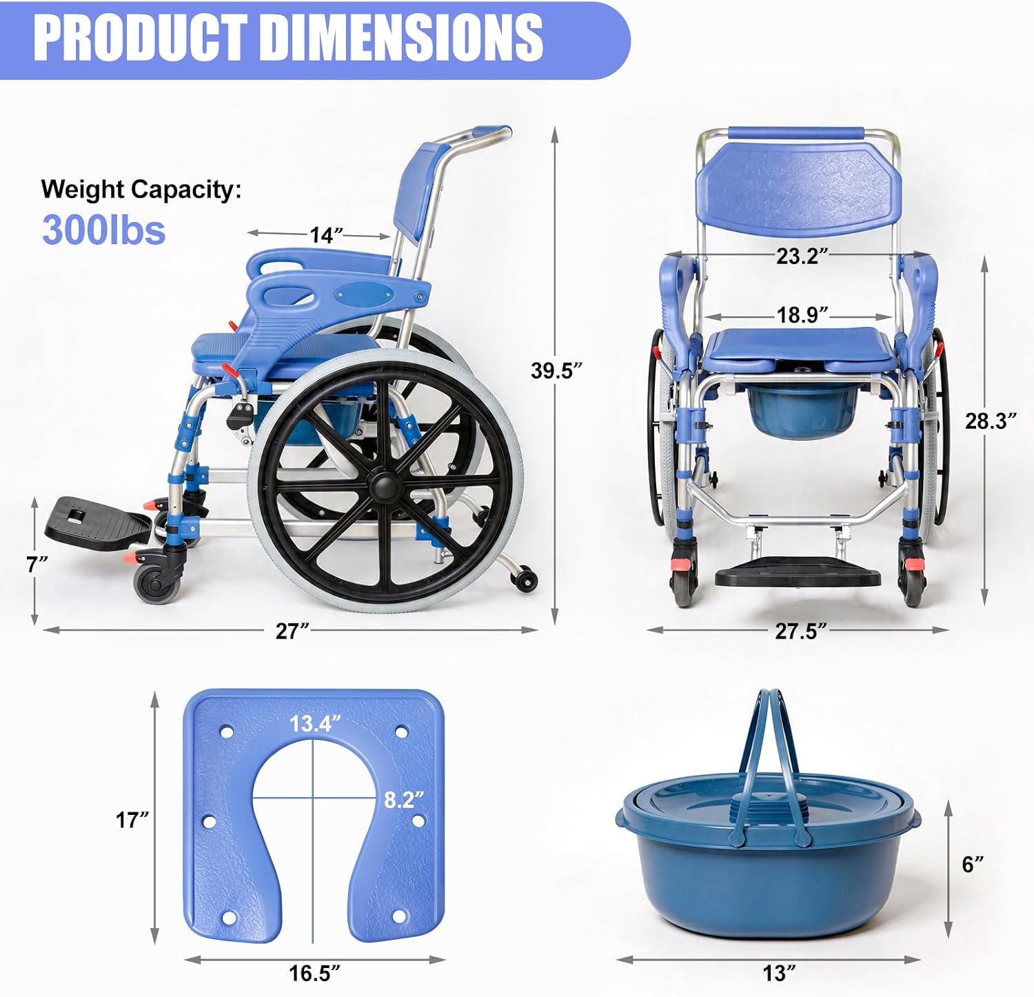 3-in-1 Shower Wheelchair & Commode Chair