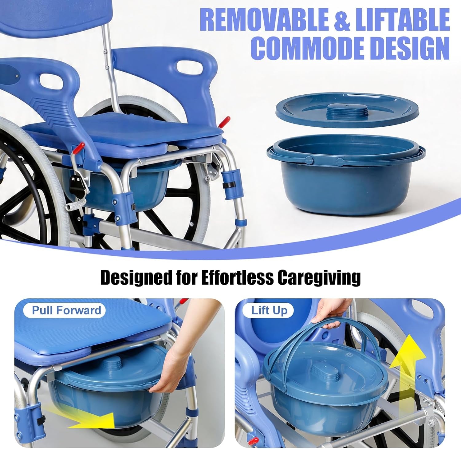 3-in-1 Shower Wheelchair & Commode Chair