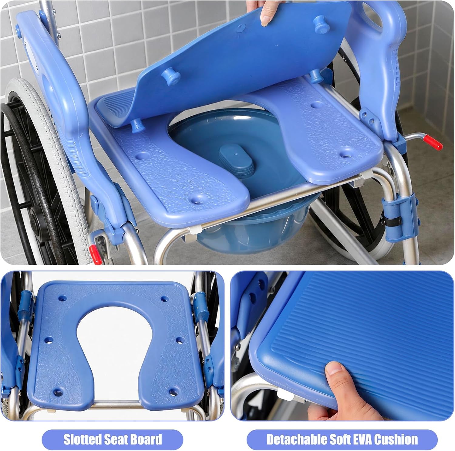 3-in-1 Shower Wheelchair & Commode Chair