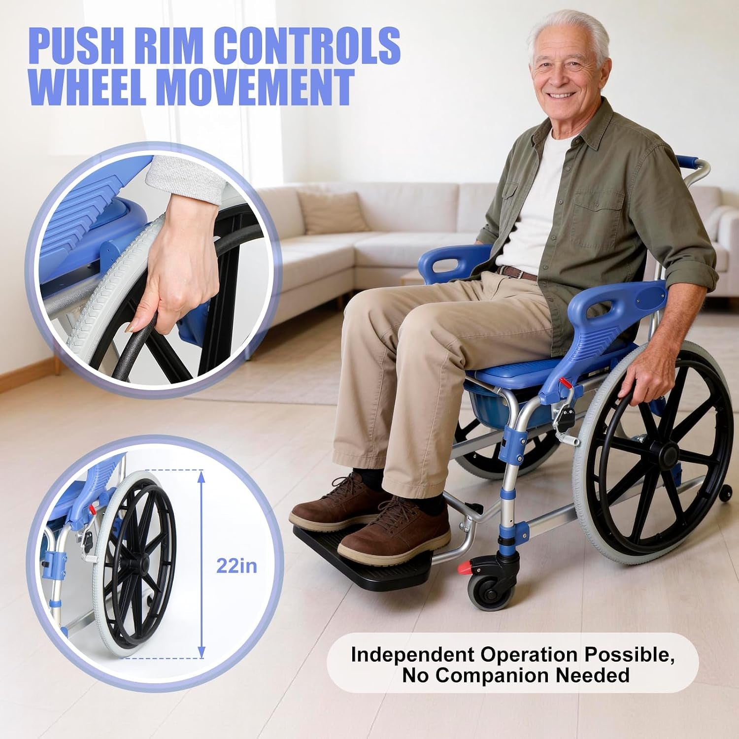 3-in-1 Shower Wheelchair & Commode Chair
