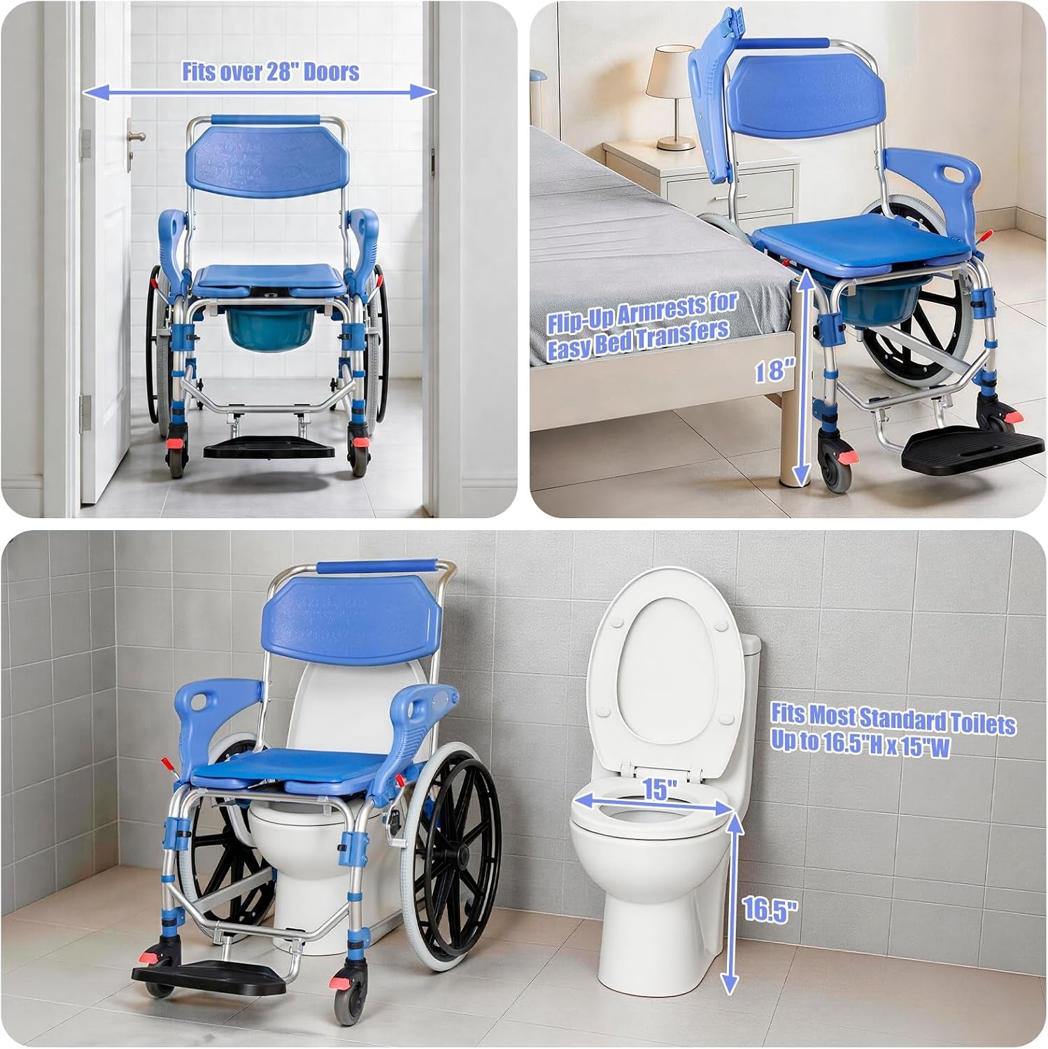 3-in-1 Shower Wheelchair & Commode Chair