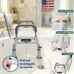 Cold-Proof 360° Swivel Shower Chair with Back And Arms
