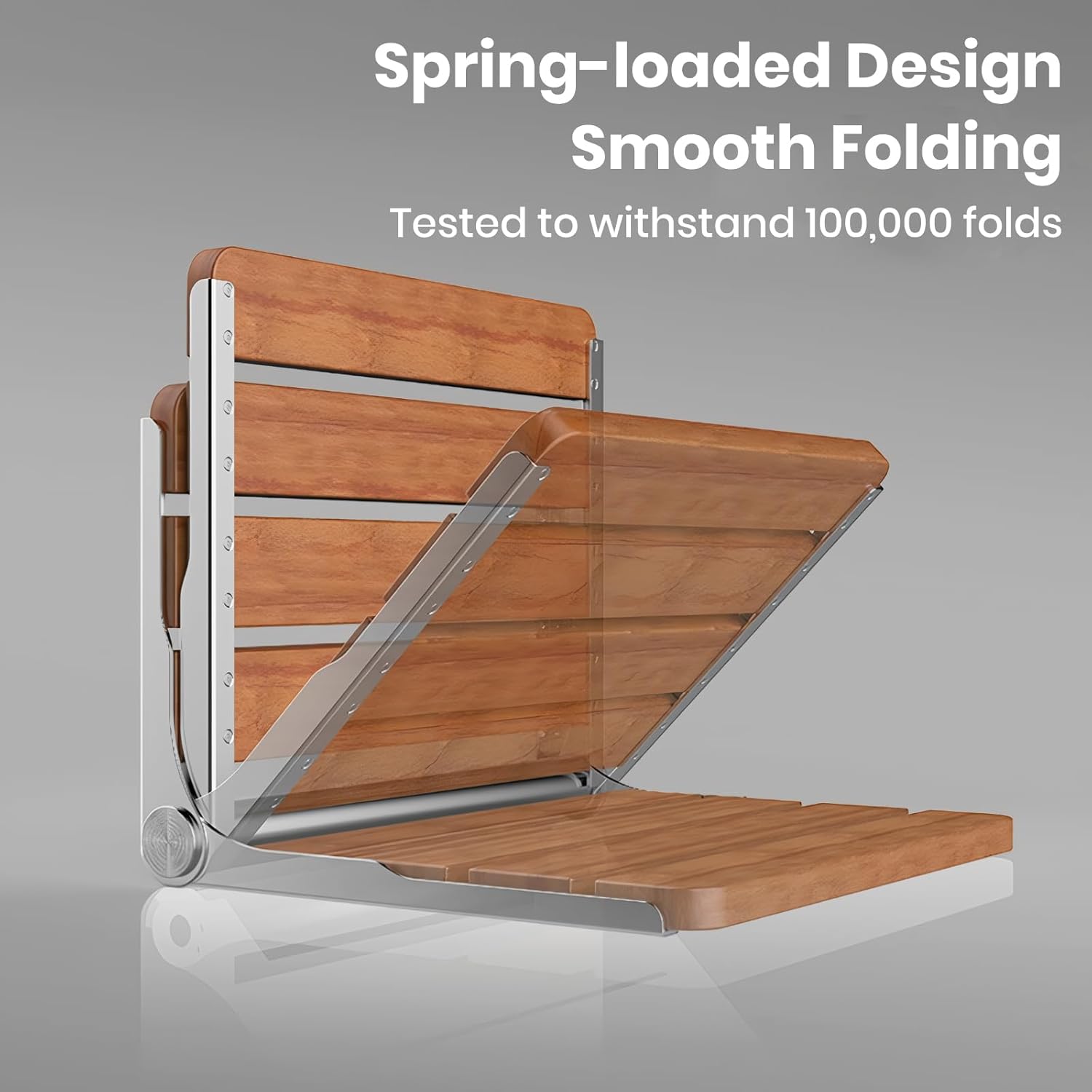 Folding Wall Mounted Teak Shower Seat, 16x13 inches, Support 440lbs