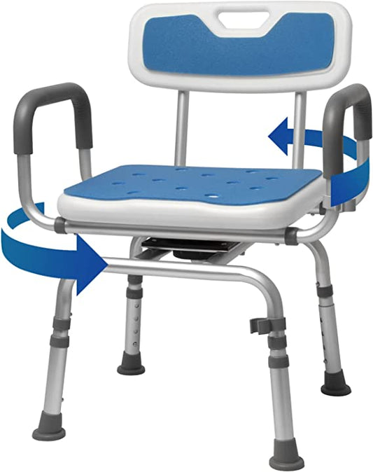 360-Degree Rotating Shower Chair with Cold-Proof Pads, Height Adjustable
