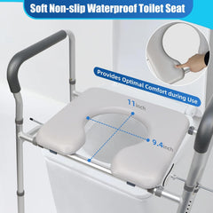 Height Adjustable Raised Toilet Seat with Handles, Total Reinforced Extra Wide High Toilet Seat with Seat Position Locate Clamp, Load Bearing 440 Pounds