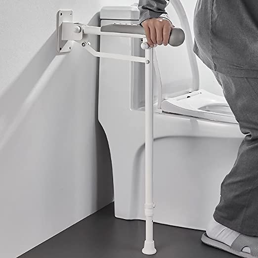 Foldable Toilet Grab Bar, 24inch Flip-up Toilet Grab Bar 660lbs, 27.5inch-32.2inch Height Adjustable Handicap Grab Bars for Wall with Anti-Slip Soft Grip,Bathroom Safety Grab Bar for Elderly Pregnant