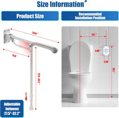 Foldable Toilet Grab Bar, 24inch Flip-up Toilet Grab Bar 660lbs, 27.5inch-32.2inch Height Adjustable Handicap Grab Bars for Wall with Anti-Slip Soft Grip