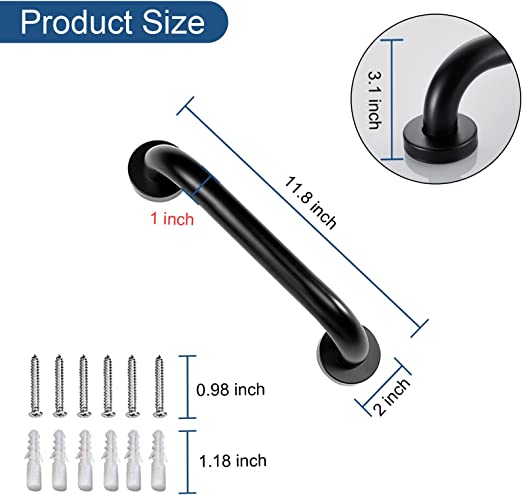 2 Pack 12 inch Bathroom Matt Black Grab Bars for Wall