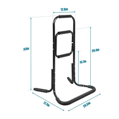 Black metal stand assist with dimensions labeled on a white background