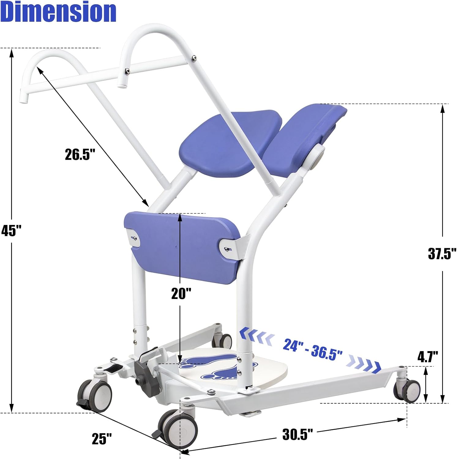 Sit to Stand Lift, Manual Patient Lift with Adjustable Chassis, Transfer Lift Aid for Wheelchair & Toilet, Heavy Duty Handicap Lift Assist for Home, 400 Pound Weight Capacity