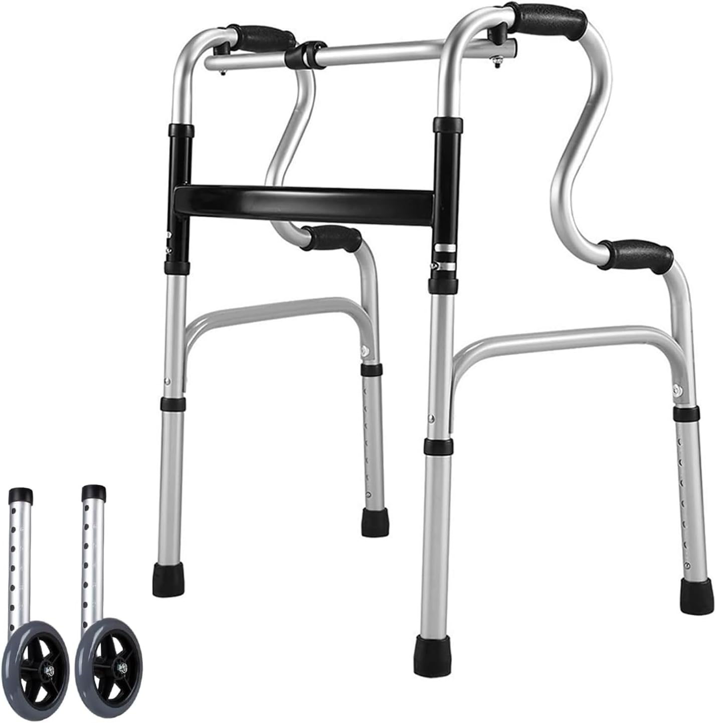 Aluminum Foldable Walker for Seniors+2 Pack Universal Walker Wheels wih Bearings