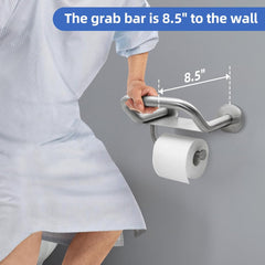 Grab Bar Toilet Paper Holder, 3-in-1 Bathroom Grab Bar with Toilet Holder and Phone Shelf, 304 Stainless Steel Safety Toilet Paper Grab Bar, Wall Mount Toilet Paper Holder