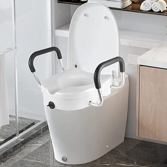 4.7" High Raised Toilet Seat with Handles for Elderly with Handles