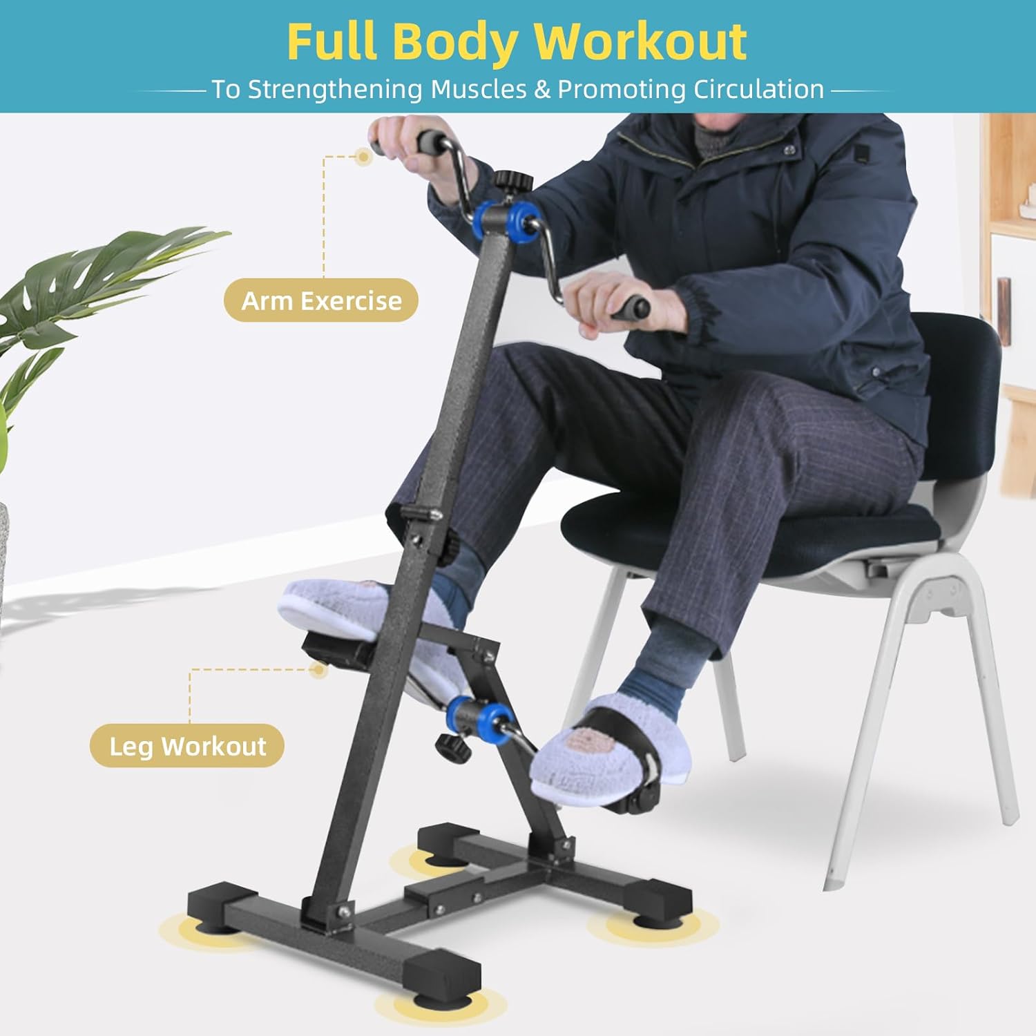 Arm and Leg Folding Pedal Exerciser, Adjustable Resistance, Bike Pedal Exerciser While Sitting Physical Therapy, with Anti-Slip & Shock Absorbing Sucker