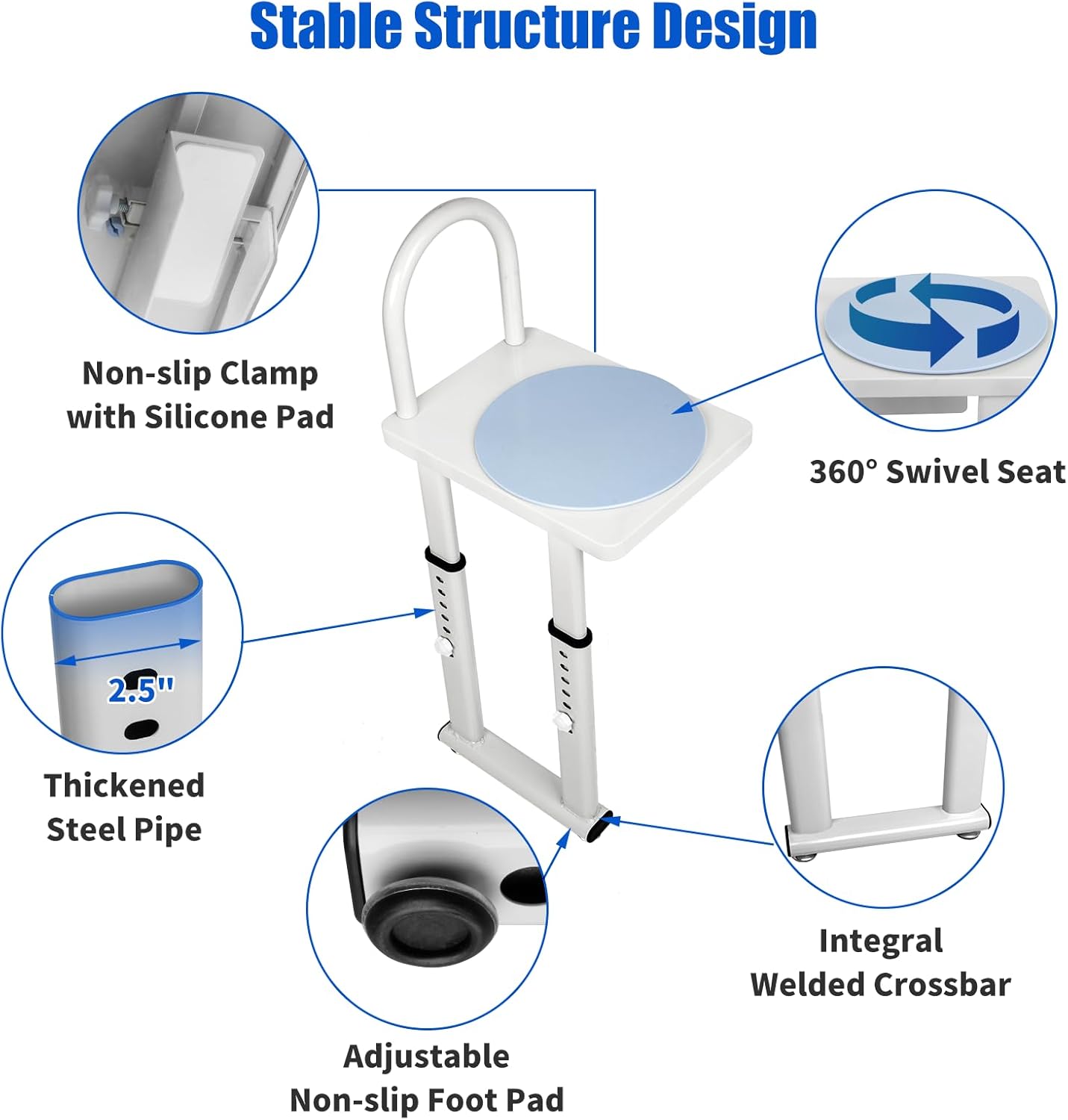 Shower Transfer Bench for Bathtub, Heavy Duty Shower Chair with Handrail for Elderly, Sturdy and Stable, 360° Rotating Shower Chair for Inside Shower