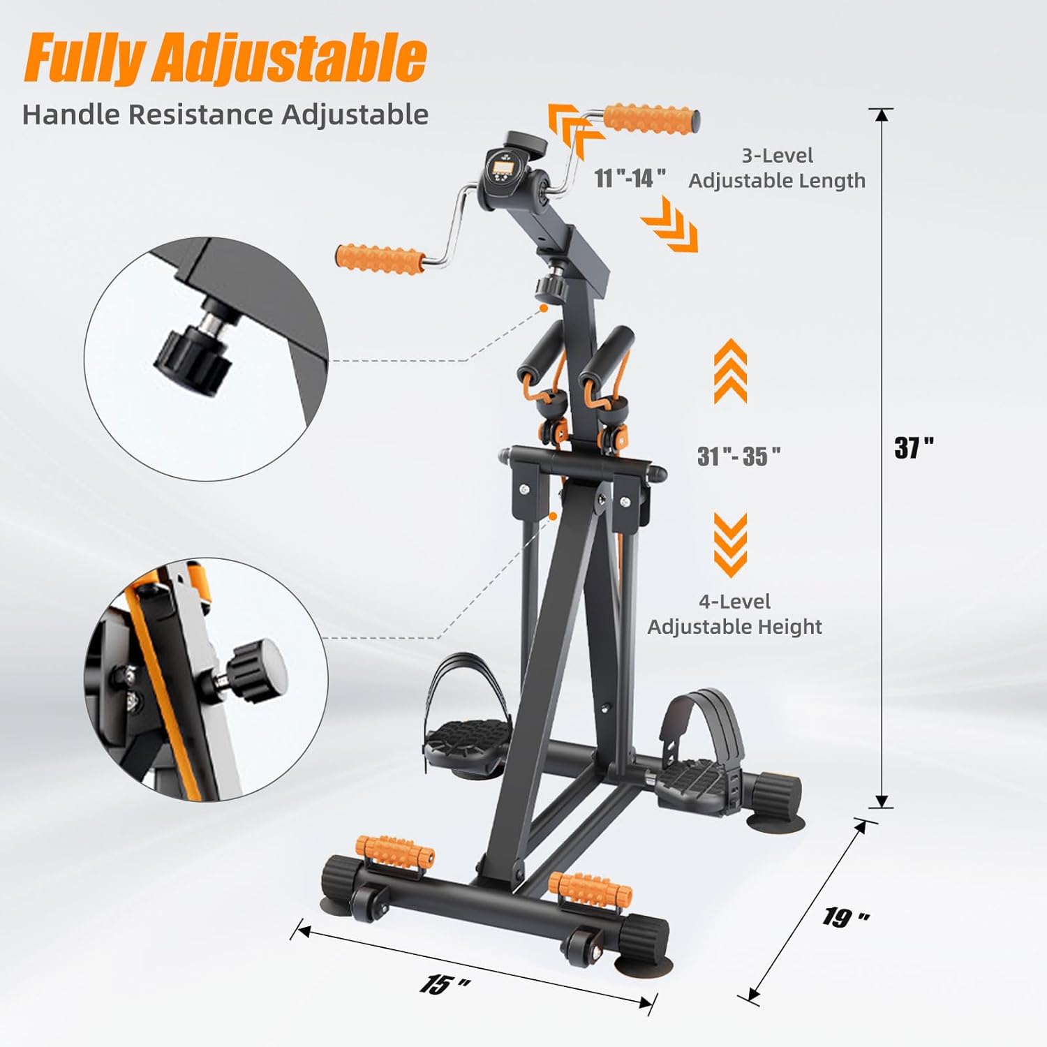 Arm and Leg Folding Pedal Exerciser for Senior, Adjustable Resistance, Physical Therapy, with Anti-Slip & Shock Absorbing Sucker