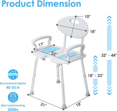 Extra Wide 23-Inch Shower Chair with Arms and Back, Heavy Duty Shower Chair with Cutout Seat for Inside Shower, 350lbs Capacity