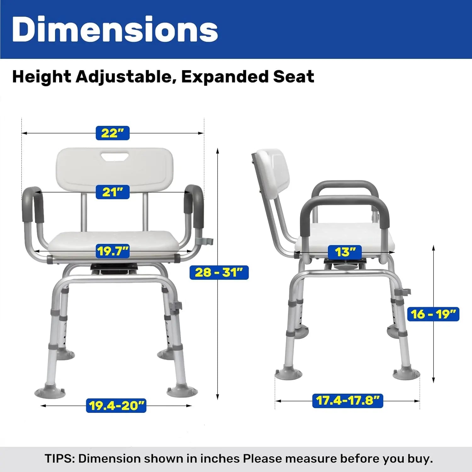 Cold-Proof 360° Swivel Shower Chair with Back And Arms