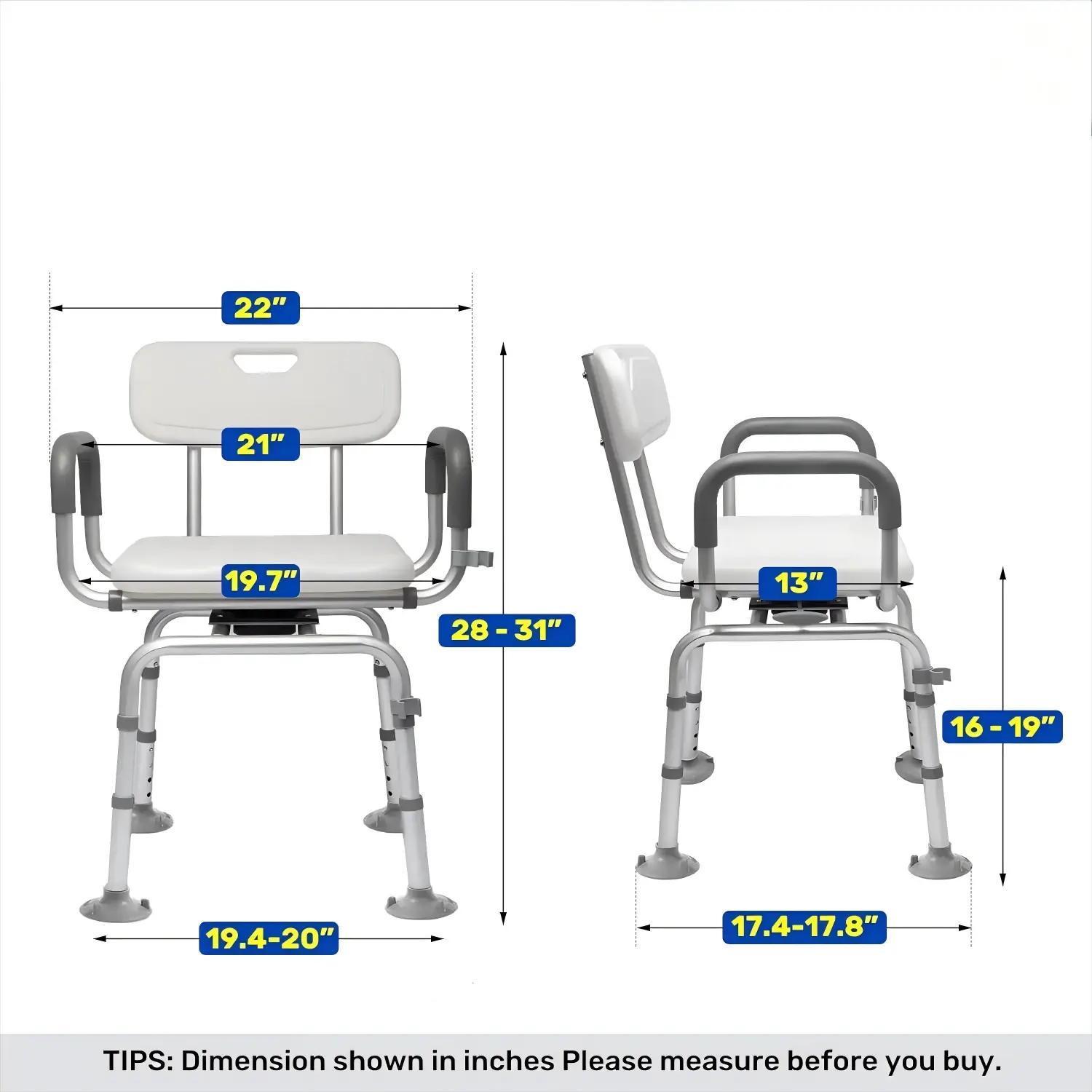 Cold-Proof 360° Swivel Shower Chair with Back And Arms