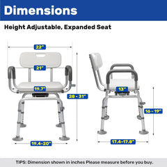 Cold-Proof 360° Swivel Shower Chair with Back And Arms