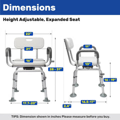 360° Swivel Rotating Shower Chair with Arms and Back & Wall Mounted Shower Chair