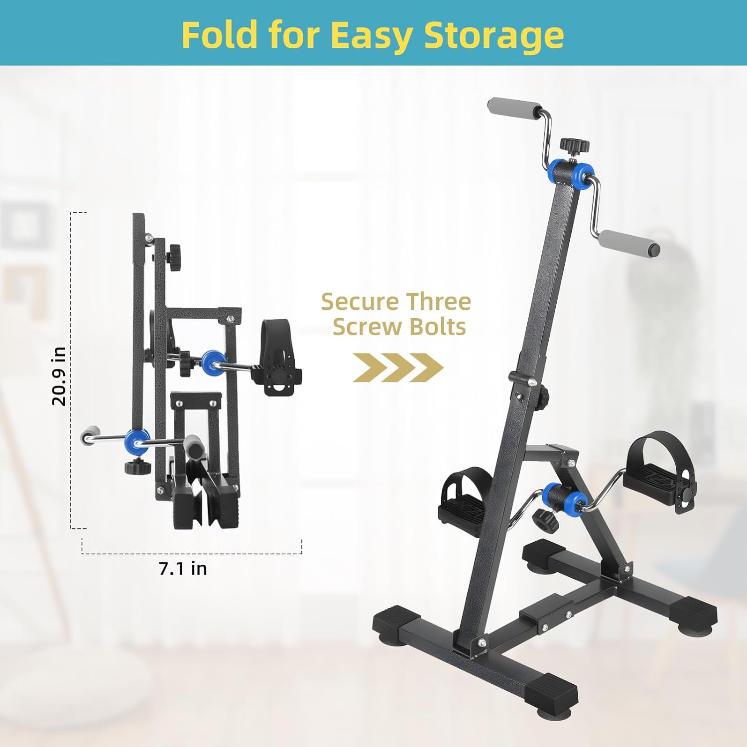 Arm and Leg Folding Pedal Exerciser, Adjustable Resistance, Bike Pedal Exerciser While Sitting Physical Therapy, with Anti-Slip & Shock Absorbing Sucker