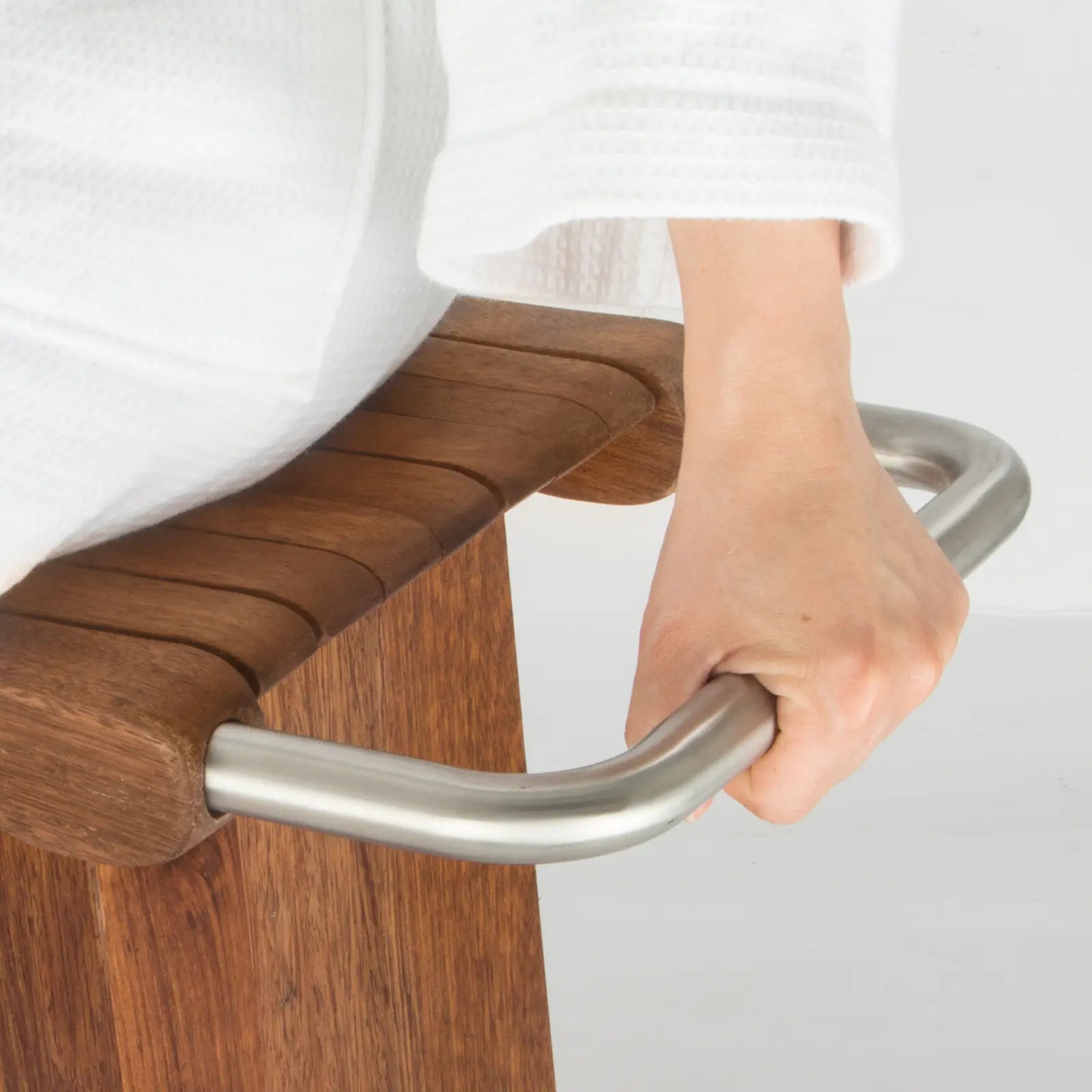 shower bench with metal handle