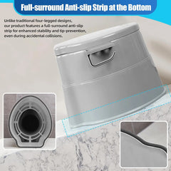Gray commode seat for elderly  with anti-slip strip feature on a marble surface