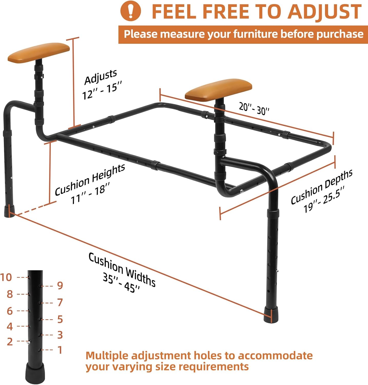 Adjustable Sofa Standing Assist Rails, Thickened Metal Frame Couch Stand Assist, Reinforced Stability & Durability