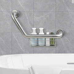 Bathroom Angled Grab Bar with Storage Basket