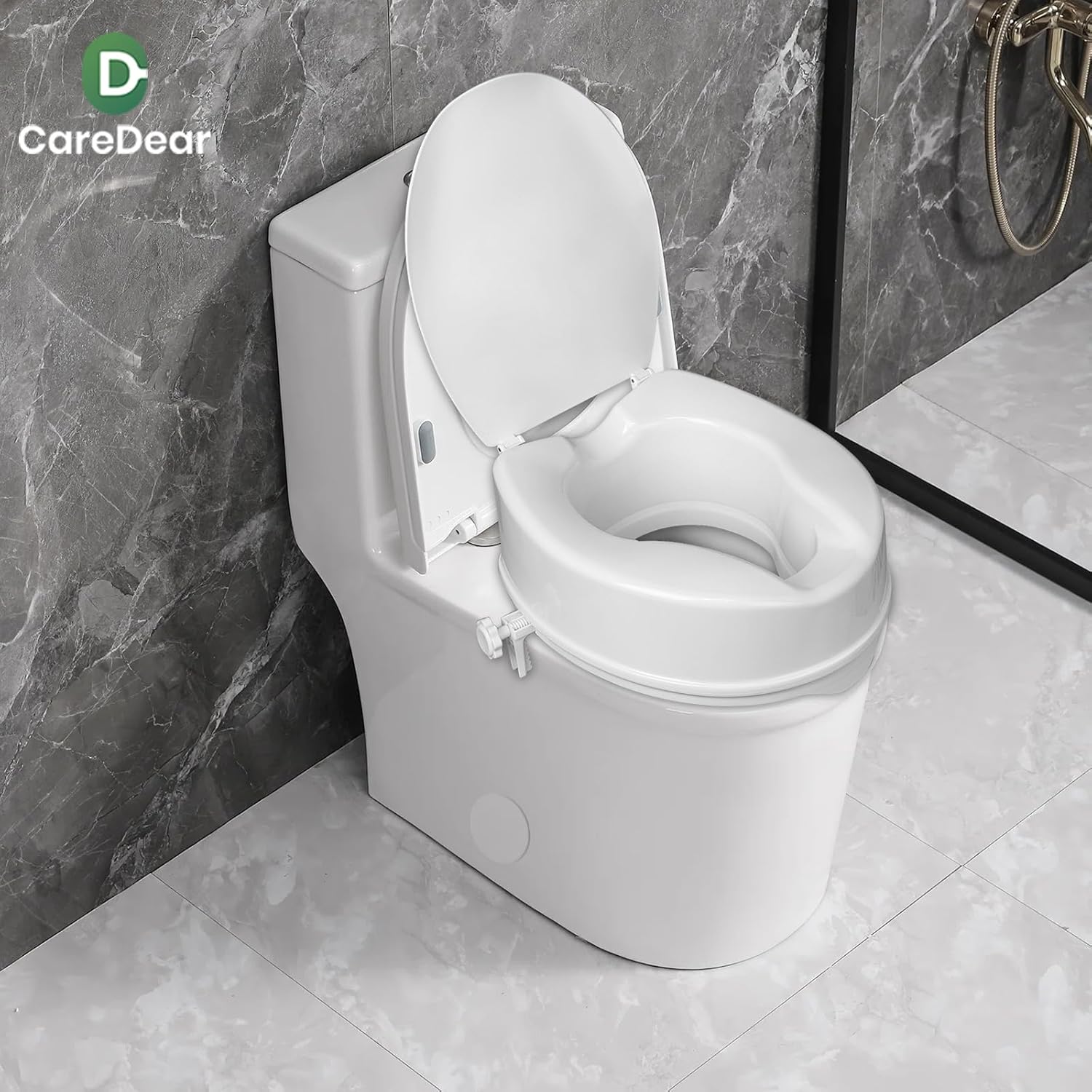 Raised Toilet Seat with Lid, 4" High Toilet Seat for Elongated or Standard Commode, Handicap Toilet Seat Riser with Cover