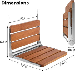 Folding Wall Mounted Teak Shower Seat, 16x13 inches, Support 440lbs