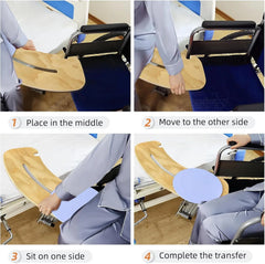 Step-by-step guide on using a transfer board for patient care.