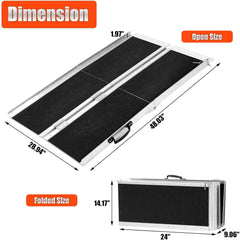 4FT Portable Aluminum Wheelchair Ramp for Elderly, 48’‘ L x 29’‘ W, Multi Folding Anti-Slip Ramps for Car, Doorways, Curbs, Stairs