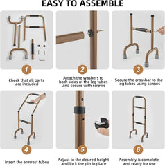 Step-by-step assembly guide for a stand assist on a white background