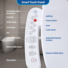 Bidet Toilet Seat for Seniors - Electric Bidet Toilet Seat with Arms, Dryer and Warm Water, Temperature-Controlled Wash, Smart Touch Panel, Nightlight, Slow Close, Best Bidet for Elderly