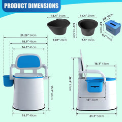 Bedside Commode Toilet, Portable Toilet with Full-Surround Anti-Slip, Armrests, Double Layer Odor Sealed, Blue