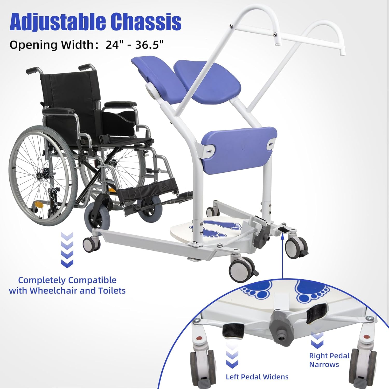 Sit to Stand Lift, Manual Patient Lift with Adjustable Chassis, Transfer Lift Aid for Wheelchair & Toilet, Heavy Duty Handicap Lift Assist for Home, 400 Pound Weight Capacity