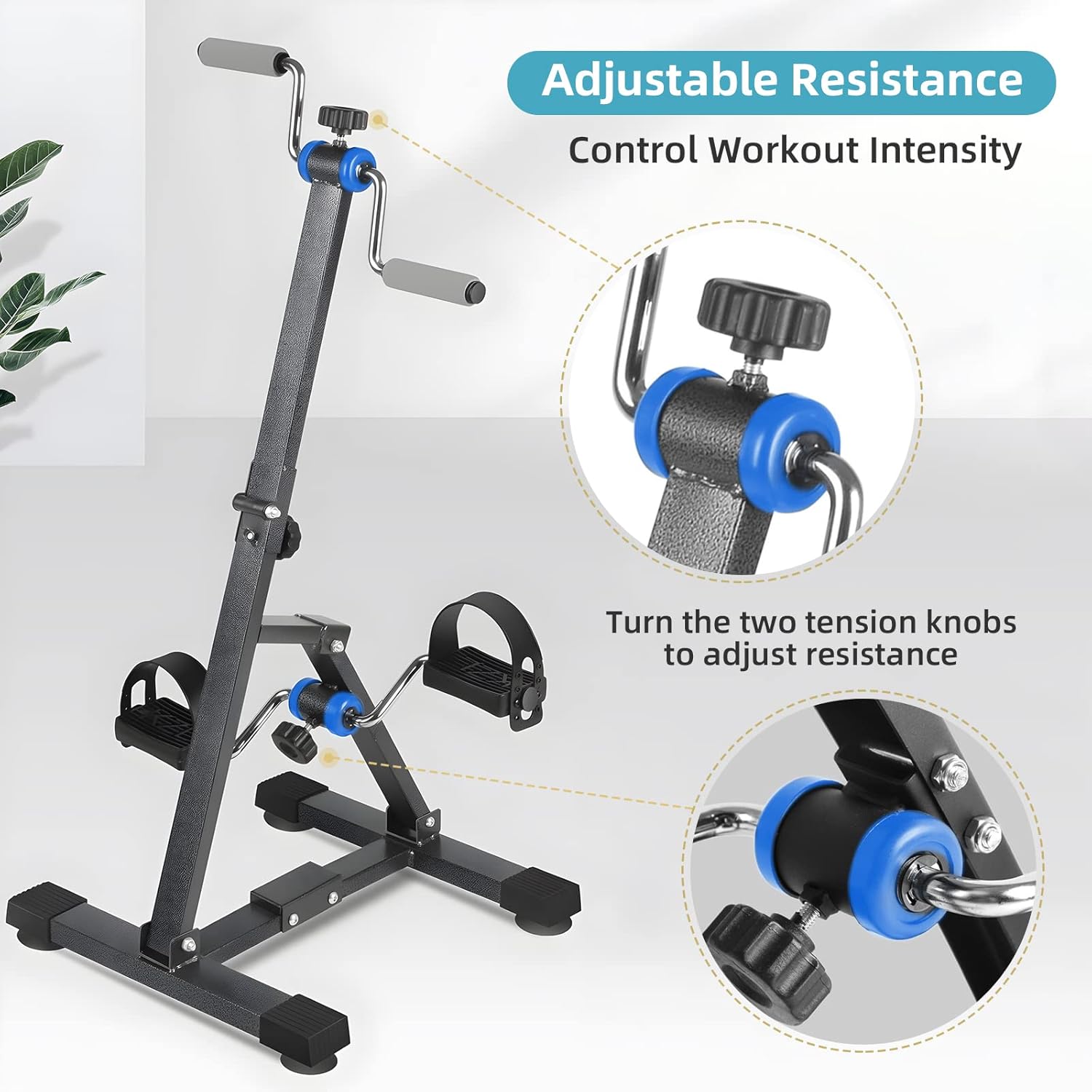 Arm and Leg Folding Pedal Exerciser, Adjustable Resistance, Bike Pedal Exerciser While Sitting Physical Therapy, with Anti-Slip & Shock Absorbing Sucker