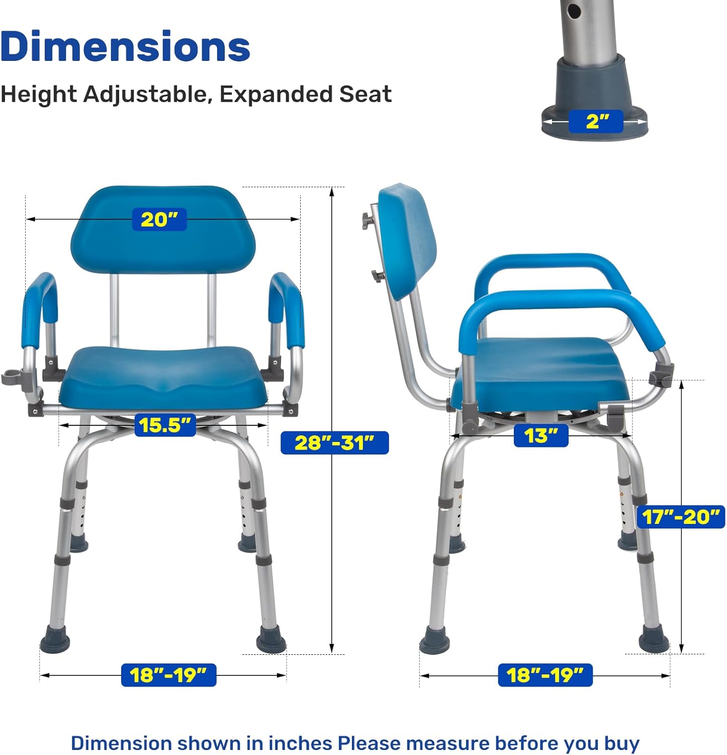 360° Swivel Shower Chair with Padded Seat, Pivoting Arms & Non-Slip Base -Rotating Bath Tub Chair for Elderly, Disabled & Mobility Impaired