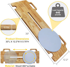 Transfer Board Patient Slide Assist Device for Transferring Patient Elderly, and Disabled from Wheelchair to Bed, Toilet, Bathtub, Car Wooden Sliding Boards Platform (30" x 12" x 0.8")