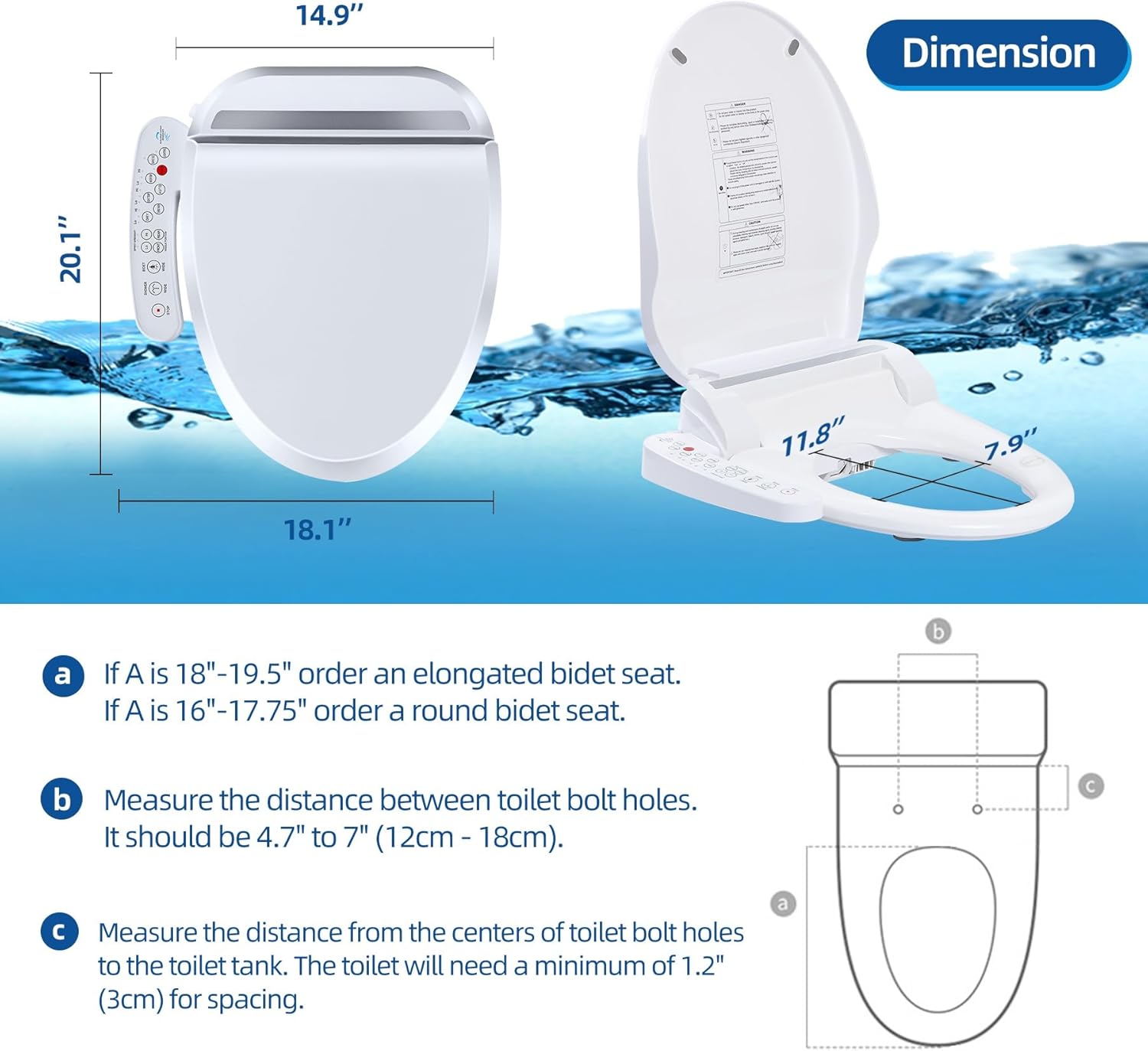 Bidet Toilet Seat for Seniors - Electric Bidet Toilet Seat with Arms, Dryer and Warm Water, Temperature-Controlled Wash, Smart Touch Panel, Nightlight, Slow Close, Best Bidet for Elderly