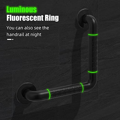 L-Shaped Bathroom Black Shower Grab Bar with Luminous Rings