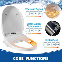 Electric Bidet Toilet Seat with Wireless Remote - Elongated Heated Bidet Toilet Seat with Quick Access Sidebar, Bidet Warm Water with Dryer, LED Nightlight, Self-Clean Nozzle, Slow Close