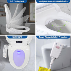 Bidet Toilet Seat Elongated - Electronic Heated Bidet Toilet Seat with Dryer and Warm Water, Temperature Controlled Wash, Smart Touch Panel, Nightlight, Elongated Toilet Seat Slow Close