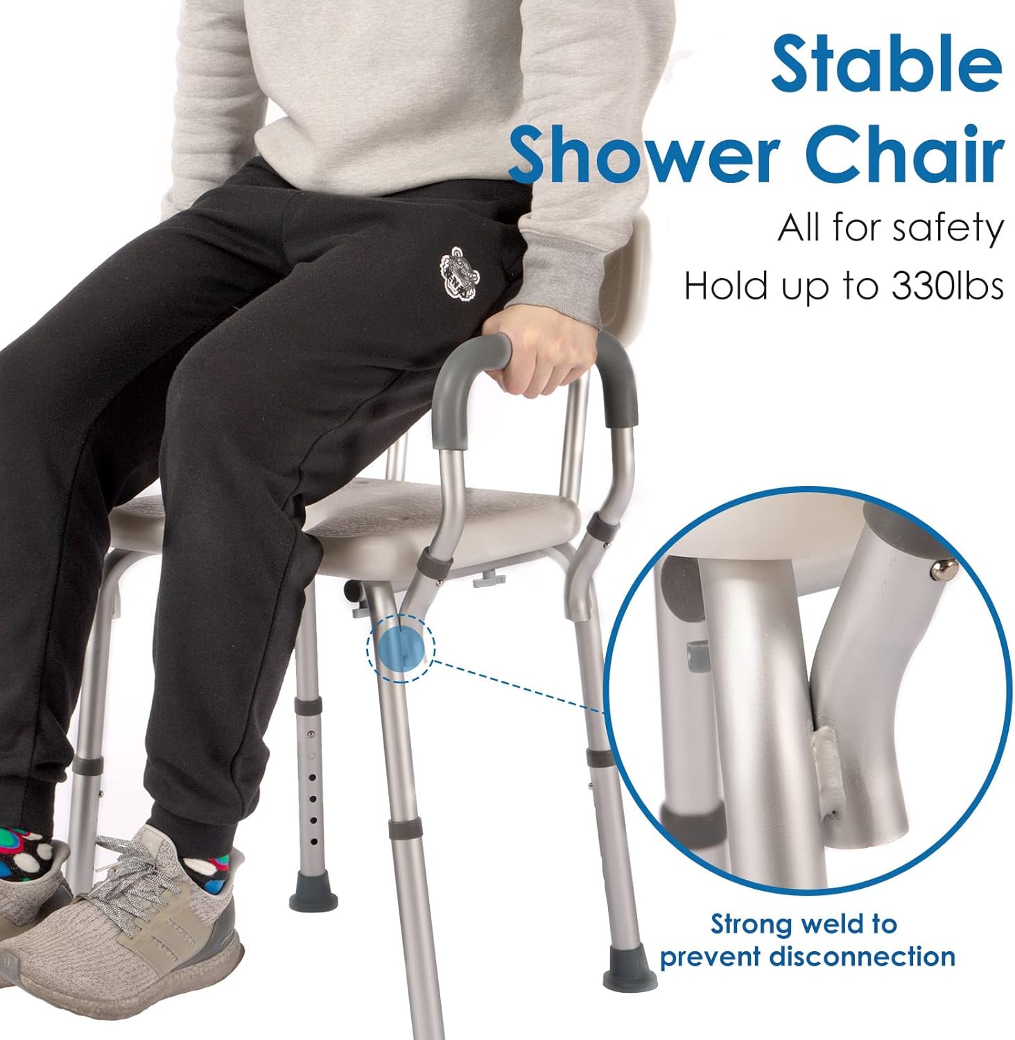 Bathroom Shower Chair with Arms and Back, Heavy Duty 330lbs with Cutout Seat & Cold-Proof Pads for Inside Shower